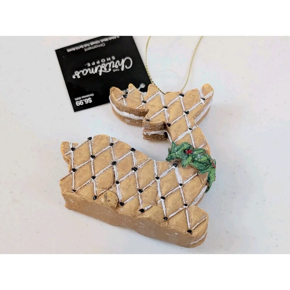 The Christmas Shoppe Patterned Gingerbread Reindeer Christmas Ornament New